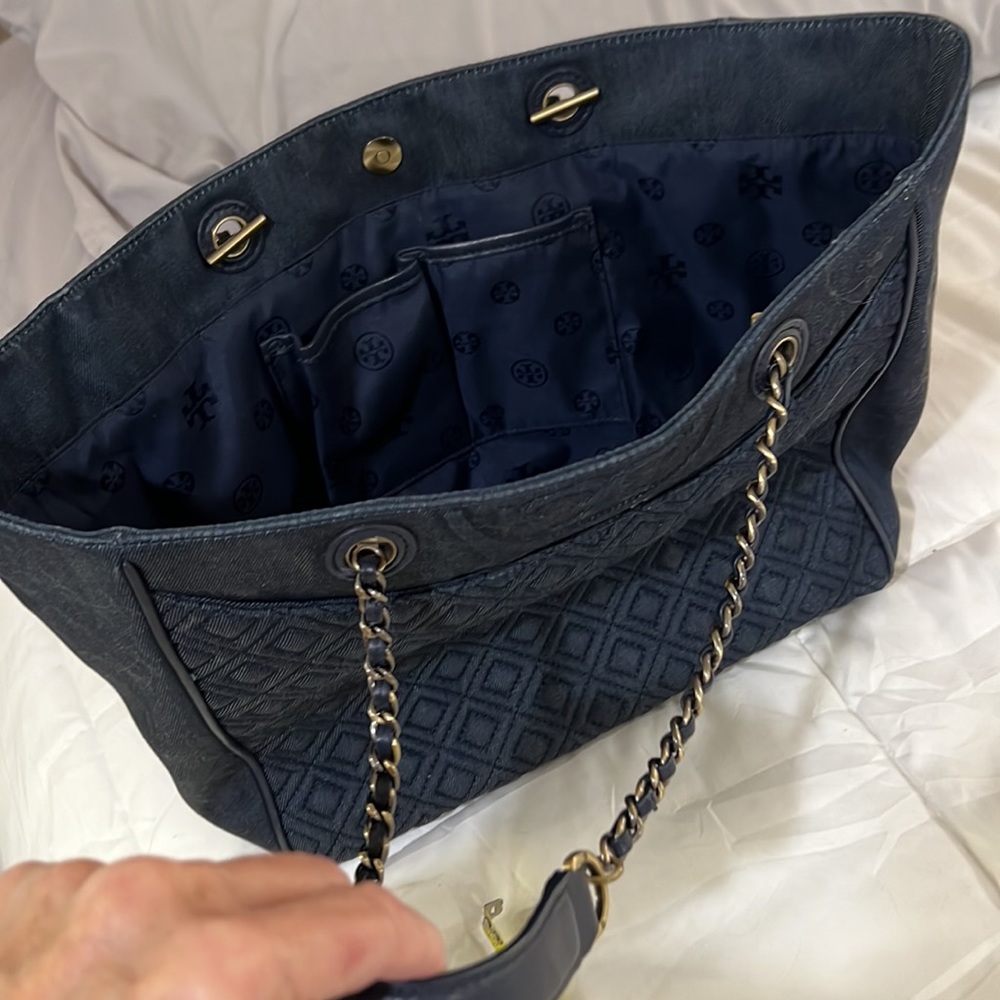 Tory Burch handbag, navy denim ish fabric - Picture 5 of 5